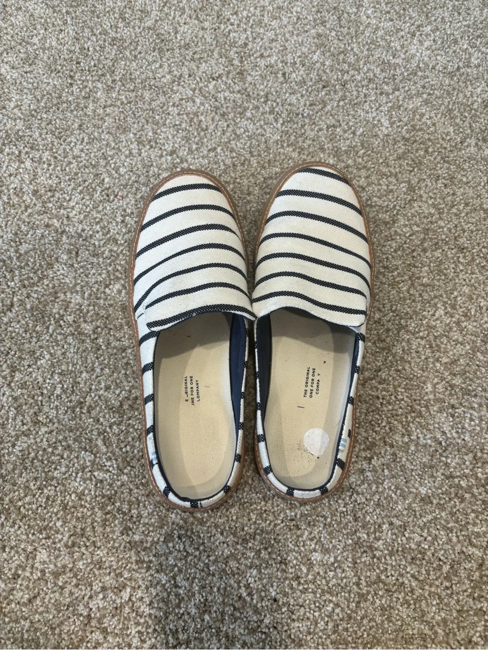 Toms Cream & Navy Striped Slip-On Loafers